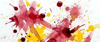 Abstract watercolor paint splashes in vibrant red, pink and yellow colors on white background. Artistic ink blots and stains for creative design projects.