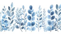 Watercolor botanical border with blue and gray foliage branches, leaves and stems arranged in a seamless pattern for design projects, backgrounds and decorative applications.