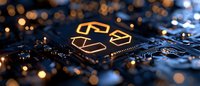 Glowing recycling symbol on computer circuit board with bokeh lights, representing sustainable technology and electronic waste management.