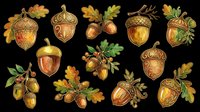 Acorns with oak leaves isolated on transparent background, ready for t-shirt design, clipart, stickers, sublimation, print-on-demand products and digital crafts.