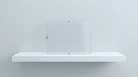 Modern white floating shelf with transparent glass dividers mounted on gray wall for contemporary home organization and display.