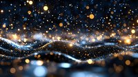 Magical glowing bokeh lights and sparkles creating abstract waves against dark background, festive holiday atmosphere for luxury design projects.