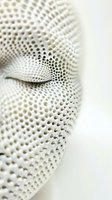 Close-up macro shot of white textured surface with perforated dots forming abstract curved patterns, creating subtle depth and shadow effects on light background.