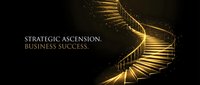Strategic ascension and business success concept with illuminated golden spiral staircase ascending into darkness, symbolizing growth, achievement, and upward career progression for corporate presentations.