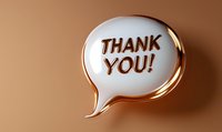 White speech bubble with metallic rose gold border displaying thank you message on brown background, modern minimal design for gratitude expression.