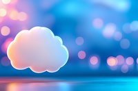 Glowing cloud shape against dreamy blue background with bokeh lights and reflective surface creates magical atmospheric mood for fantasy designs.