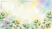 Soft watercolor floral frame with white flowers and green leaves on a pastel gradient background, perfect for cards and invitations.