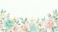 Soft watercolor floral border with pastel pink and mint green blooms on white background, perfect for wedding invitations and greeting cards.