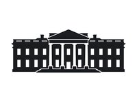 Government building silhouette featuring classical architecture with symmetrical wings, columns, and central dome. Isolated on white background, ready for design use.