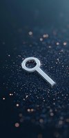 Silver magnifying glass icon on dark blue background with glowing bokeh particles, symbolizing search, discovery, and investigation.