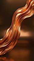 Flowing liquid copper and gold waves with glossy metallic finish on dark background, suitable for luxury branding and modern design projects.