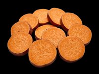 Sliced sweet potato rounds isolated on transparent background, ready for culinary designs, recipe graphics, food packaging, print-on-demand products and digital food illustrations.