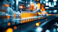Row of champagne glasses filled with golden sparkling wine on reflective surface with blurred bokeh lights creating luxurious atmosphere at celebration event.