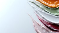 Colorful liquid waves in diagonal composition with bubbles on white background, abstract fluid art macro photography for cosmetic and beauty industry designs.