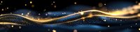 Glowing golden wave with sparkling particles flowing on dark background creates magical light trail effect against night sky panorama.