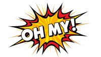 Comic book style OH MY exclamation burst with colorful explosion rays and speech bubble design for pop art graphics and retro advertising.