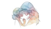 Watercolor illustration of two women in intimate embrace showing love and connection with soft pastel colors on white background for romantic designs.