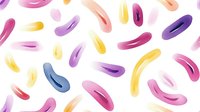 Colorful abstract brush strokes and paint marks scattered on white background, featuring pink, purple, yellow, and blue tones. Isolated design elements suitable for backgrounds, wallpapers, and creative projects.