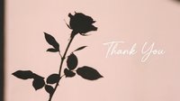 Dark rose silhouette on soft pink background with elegant Thank You script text, conveying gratitude and romance for cards and social media.