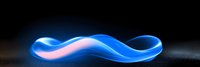 Glowing abstract blue and pink light waves floating in dark space creating ethereal flowing curves and smooth motion trails against black background.