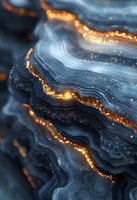 Luxurious dark blue agate stone texture with golden glowing veins and sparkles creating abstract wavy pattern. Elegant natural mineral background.
