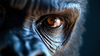 Close-up macro shot of brown horse eye with long eyelashes and detailed skin texture in dramatic blue lighting showing intelligence and sensitivity.