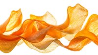 Flowing orange translucent fabric waves creating abstract dynamic motion on white background, isolated design element for creative projects.
