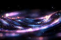 Magical cosmic waves with glowing particles flowing in dark space, featuring vibrant purple and blue light trails against starry background. Dreamy galaxy effect.