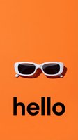 White retro sunglasses on vibrant orange background with bold hello text, summer fashion concept for social media and advertising.