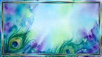Watercolor peacock feathers with vibrant blue purple green hues creating dreamy artistic background for creative projects and decorative designs.