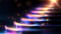 Abstract glowing light waves with blue and orange colors creating dynamic motion effect against dark background, modern futuristic design for technology concepts.