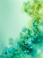 Abstract green clover leaves with sparkling bokeh effects and soft gradient background for spring and nature themed designs.
