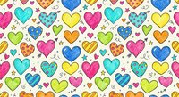 Colorful hearts seamless pattern with decorative elements and stars on white background. Romantic love design for Valentine's Day, wedding, textile, wallpaper.