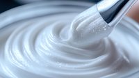 Creamy white swirled mixture being whisked in bowl, smooth texture with glossy finish for culinary and baking applications.