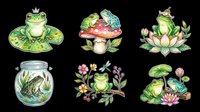 Cute frog character collection isolated on transparent background, ready for t-shirt design, clipart, stickers, sublimation and print-on-demand products.