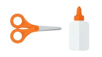 Isolated orange scissors with gray handles and white glue bottle with orange cap on transparent background, ready for design use on merchandise and promotional materials.