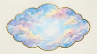 Watercolor cloud with golden border in pastel blue and purple tones isolated on transparent background for creative design projects and decorations.