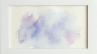 Soft purple and blue watercolor abstract painting in white frame on neutral wall for modern interior design and home decor.