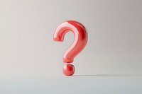 Red glossy question mark on neutral background, symbolizing curiosity, doubt, inquiry, and problem-solving for business presentations and educational content.