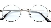 Round metal frame glasses with clear lenses on white background, classic vintage style eyewear isolated for optical and fashion design projects.