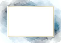 Elegant watercolor frame with soft blue and gray clouds surrounding blank white space for text or design elements.