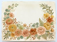 Watercolor floral wreath frame with roses, peonies and ferns in warm autumn tones, perfect for wedding invitations and greeting cards.