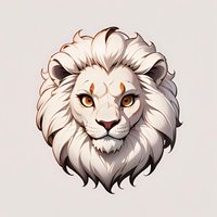Majestic white lion head with amber eyes and flowing mane on light background, stylized artistic illustration for logos, tattoos and creative projects.