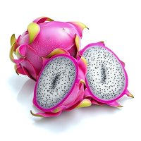 Fresh dragon fruit with vibrant pink skin and white flesh dotted with black seeds, isolated on white background for healthy eating and tropical cuisine designs.
