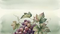 Watercolor grape cluster with green leaves and curling vines on soft background for wine labels, kitchen decor, botanical art and culinary designs.