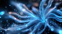 Glowing blue abstract light streams with bokeh effect on dark background create dynamic motion and energy flow pattern suitable for tech designs.