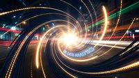 Abstract swirling light trails creating dynamic spiral motion with glowing energy beams and colorful streaks on dark background for modern digital designs.