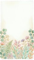 Soft watercolor floral border with pastel leaves, ferns, and wildflowers on a cream background with copy space for text or design.
