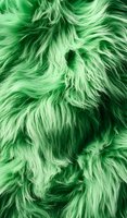 Vibrant green faux fur texture with long wavy fibers creating a luxurious plush surface, suitable for fashion and interior design backgrounds.