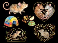 Cute watercolor pet rats clipart set isolated on transparent background, ready for stickers, t-shirt design, print on demand, sublimation, and scrapbooking projects.